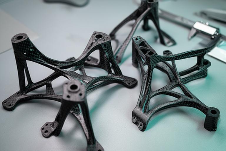 Soportes ultralivianos de fibra de carbono dispuestos sobre una mesa técnica en un entorno aeroespacial